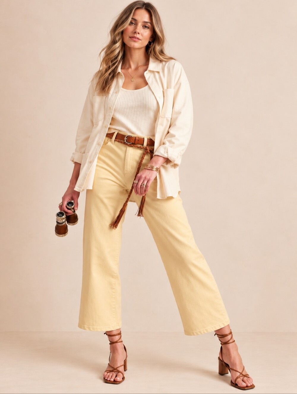 ❤️ BANANA REPUBLIC HIGH RISE WIDE LEG CROP JEANS, BUTTER CREAM YELLOW, 12 (31)